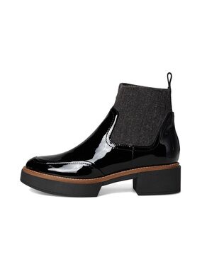 Dolce Vita Black Patent Chelsea Boot with Gray Knit Collar